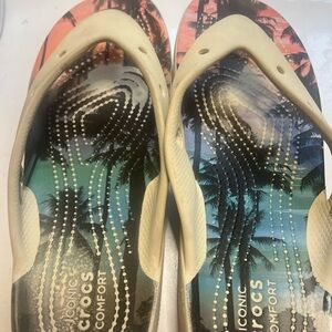 Crocs Iconic Comfort Tropical Print Flip Flops - Cream Straps size 11